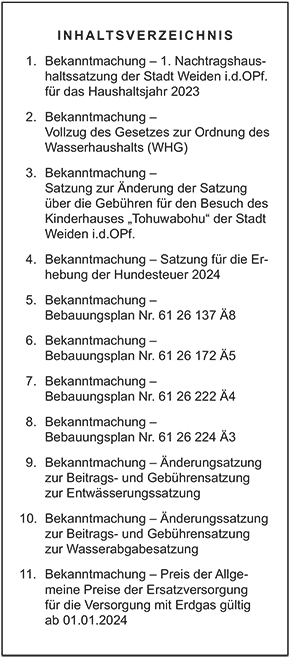 Inhaltsverzeichnis - Amtsblatt Nr. 24 / 2023