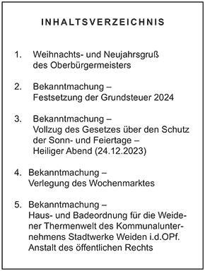 Inhaltsverzeichnis - Amtsblatt Nr. 25 / 2023