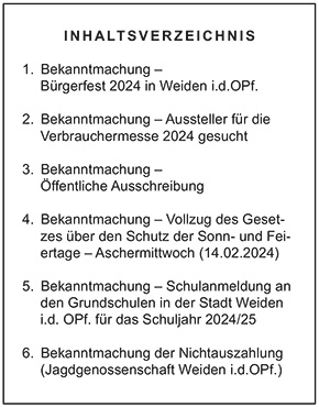 Inhaltsverzeichnis - Amtsblatt Nr. 02 / 2024