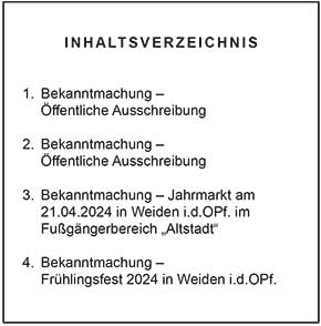 Inhaltsverzeichnis - Amtsblatt der Stadt Weiden i.d.OPf. Nr. 07 / 2024 (JPG-Datei)